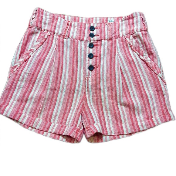 COPY - Free People Striped Pink and White Linen Cotton Blend Shorts NWOT Size 0 - Picture 1 of 4